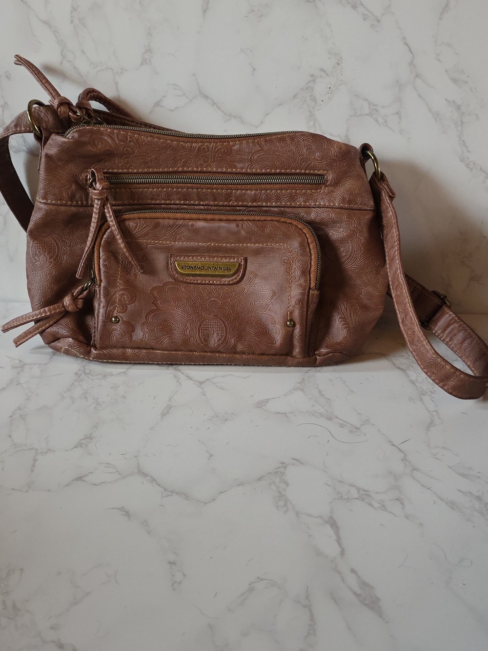 Stone Mountain Brown Embossed Leather Crossbody Bag